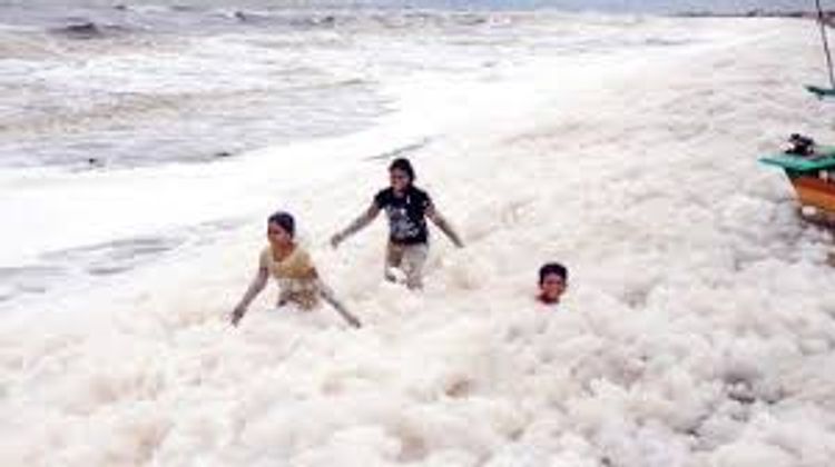 India's famous Marina Beach spits out toxin-laced foam
