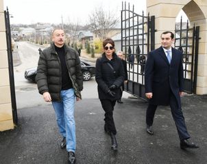 President Ilham Aliyev and first lady Mehriban Aliyeva viewed landscaping work carried out around Shahkhandan tomb in Shamakhi