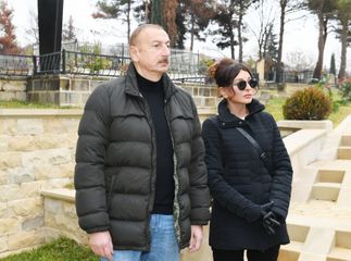 President Ilham Aliyev and first lady Mehriban Aliyeva viewed landscaping work carried out around Shahkhandan tomb in Shamakhi