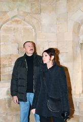 President Ilham Aliyev and first lady Mehriban Aliyeva viewed landscaping work carried out around Shahkhandan tomb in Shamakhi