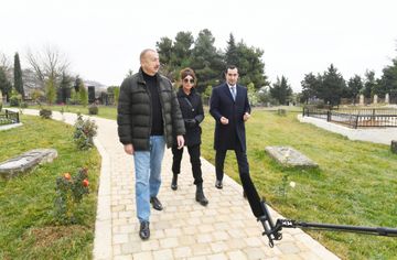 President Ilham Aliyev and first lady Mehriban Aliyeva viewed landscaping work carried out around Shahkhandan tomb in Shamakhi