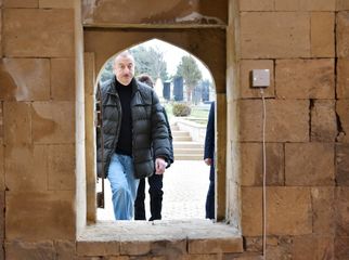 President Ilham Aliyev and first lady Mehriban Aliyeva viewed landscaping work carried out around Shahkhandan tomb in Shamakhi