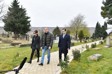 President Ilham Aliyev and first lady Mehriban Aliyeva viewed landscaping work carried out around Shahkhandan tomb in Shamakhi