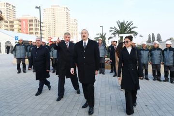 President Ilham Aliyev attends the opening of central boulevard street in Baku White City