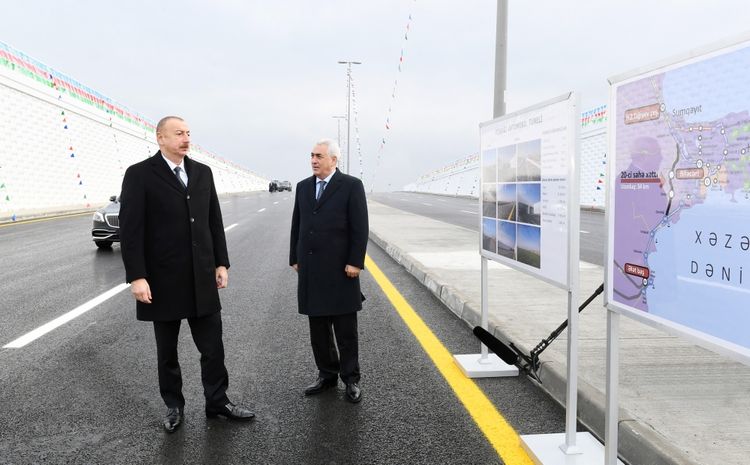  President Ilham Aliyev inaugurated a highway tunnel in Pirshaghi settlement