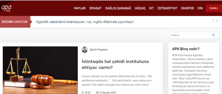APA Blog section of APA Information Agency launched