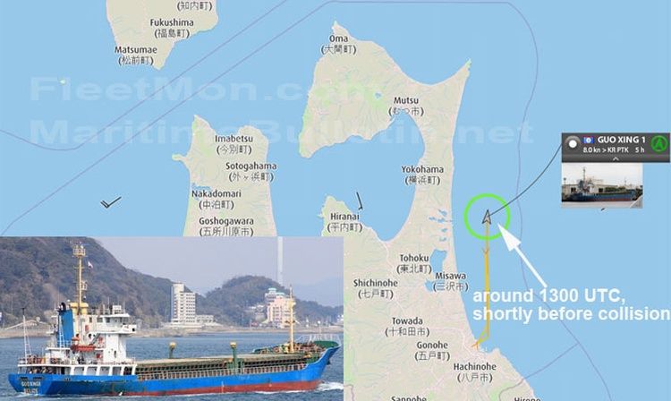 Chinese freighter sank after collision, 13 crew missing, Japan