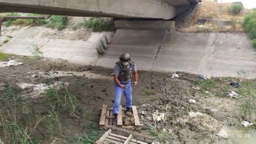 13 pieces of missiles for antiaircraft artillery cannons found under bridge in Azerbaijan’s Khyzy region - PHOTO