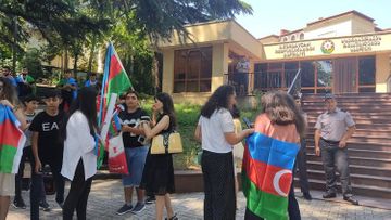 Rally in support of army being held in front of Azerbaijani Embassy in Georgia - PHOTO