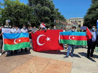 Azerbaijanis hold protest in front of the UN HQ in Switzerland