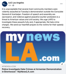 World’s two largest Jewish organizations condemned Armenian attacks on Azerbaijanis in Los Angeles - PHOTO