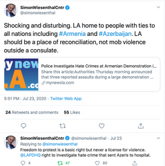 World’s two largest Jewish organizations condemned Armenian attacks on Azerbaijanis in Los Angeles - PHOTO