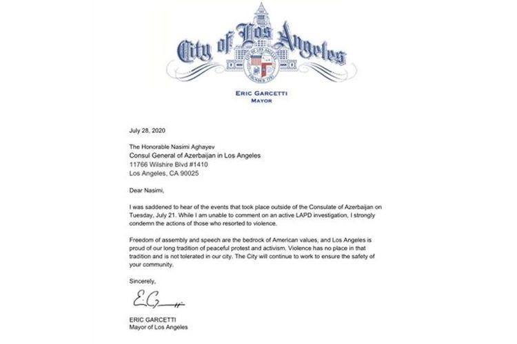 Los Angeles Mayor condemns the violence against Azerbaijani community members