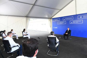  President Ilham Aliyev viewed the conditions created in modular hospital in Shaki