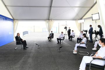  President Ilham Aliyev viewed the conditions created in modular hospital in Shaki