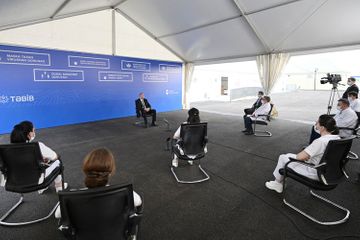  President Ilham Aliyev viewed the conditions created in modular hospital in Shaki
