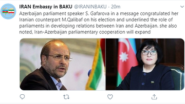 Speaker of Azerbaijani Parliament congratulates her Iranian counterpart