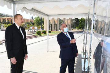 President Ilham Aliyev attended opening of above-ground pedestrian crossing in Neapol Street, Baku