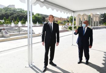 President Ilham Aliyev attended opening of above-ground pedestrian crossing in Neapol Street, Baku