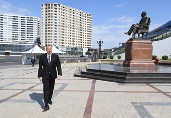 President Ilham Aliyev attended opening of above-ground pedestrian crossing in Neapol Street, Baku