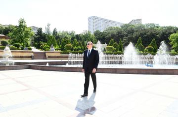 President Ilham Aliyev attended opening of above-ground pedestrian crossing in Neapol Street, Baku