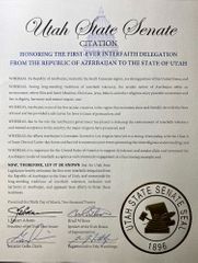 Utah State Senate adopts a proclamation commending Azerbaijan’s multiculturalism