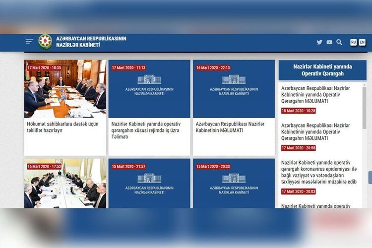 Website of Azerbaijan's Cabinet of Ministers allocates special section for information of task force