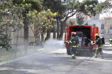 The Ministry of Emergency Situations is disinfecting various areas of Baku