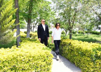 President Ilham Aliyev viewed work done as part of renovation of Pirsaat Baba shrine in Shamakhi