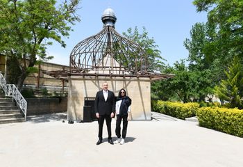 President Ilham Aliyev viewed work done as part of renovation of Pirsaat Baba shrine in Shamakhi