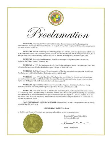 U.S. Cities of Las Vegas, Honolulu, San Diego and Monterey proclaim May 28 as ‘Azerbaijan National Day’