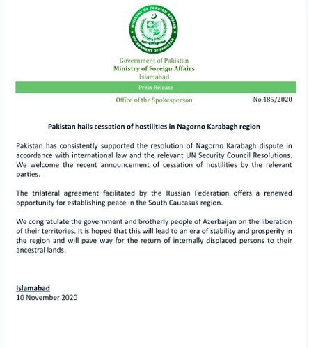 Pakistan's MFA congratulates Azerbaijan