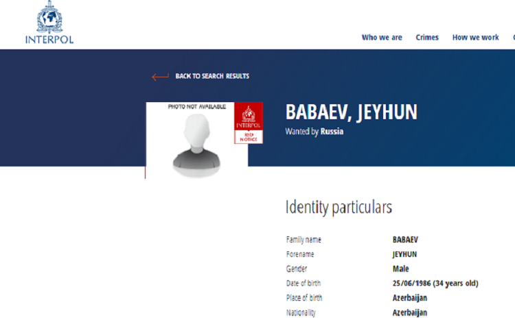 Russia declared wanted 34 years old Azerbaijani through Interpol