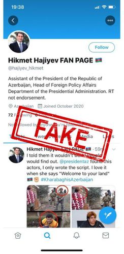 Armenians created fake Twitter account on behalf of Hikmet Hajiyev