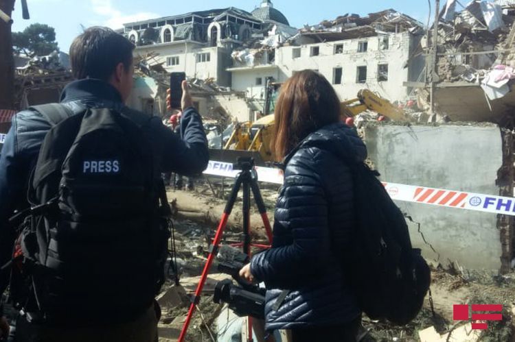 Representatives of BBC, Al Jazeera, France 24 and other media outlets visited the area where the Armenian missile strike took place in Ganja
