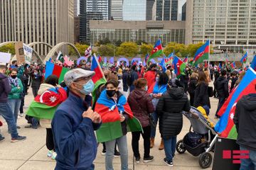Niagara waterfall dyed colors of Azerbaijani flag - VIDEO