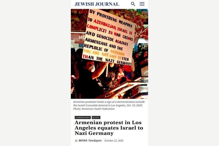 “Jewish Journal” publishes an article on Armenian protest in Los Angeles equating Israel to Nazi Germany