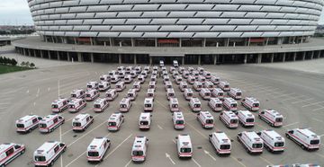 President Ilham Aliyev and first lady Mehriban Aliyeva viewed new ambulance vans delivered to Azerbaijan - UPDATED