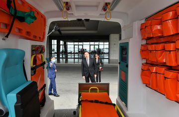 President Ilham Aliyev and first lady Mehriban Aliyeva viewed new ambulance vans delivered to Azerbaijan - UPDATED