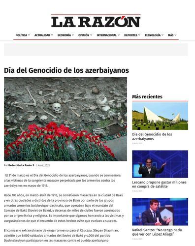 Material on genocide of Azerbaijanis published on Peru's media 