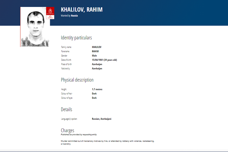 Russia declares wanted an Azerbaijani accused of murder through Interpol