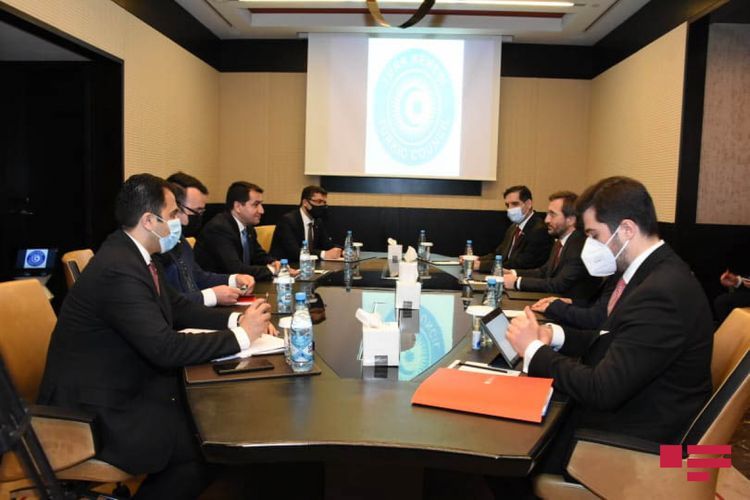 Bilateral meeting being held between Hikmat Hajiyev and Fahrettin Altun - PHOTO
