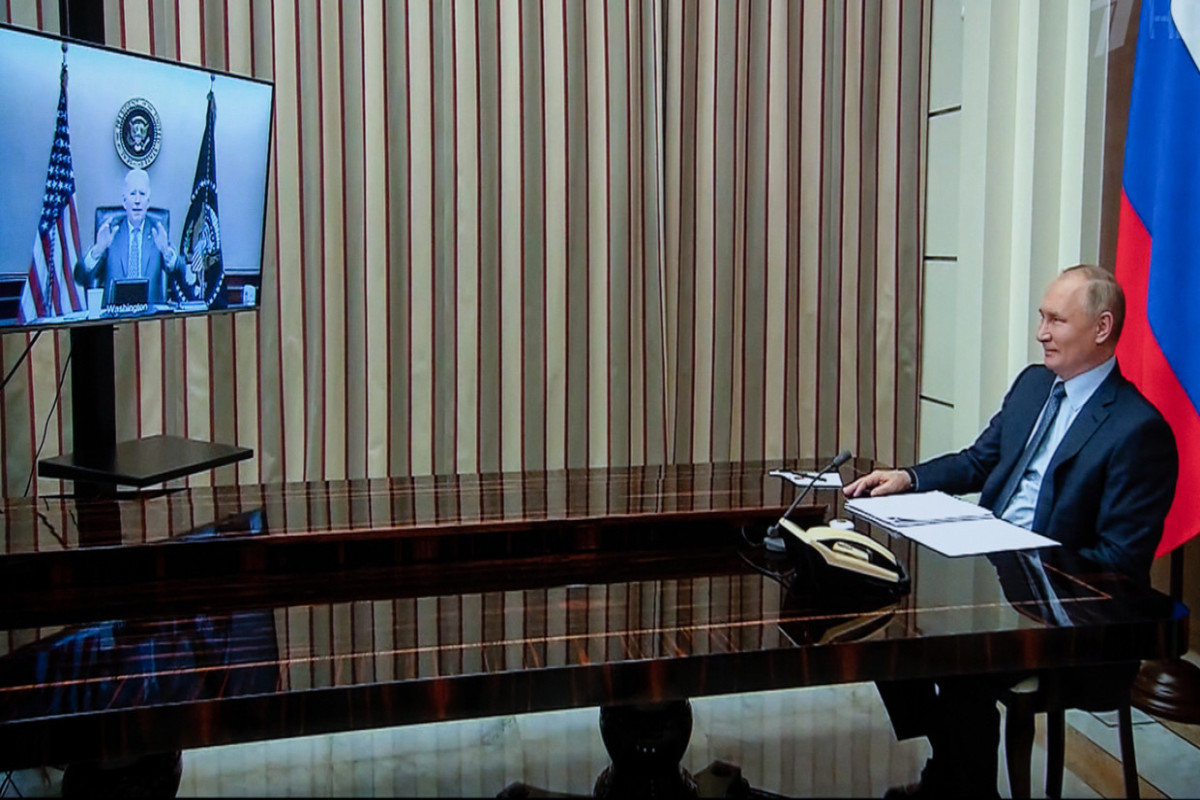 Vladimir Putin, Russian President, during a call with his US counterpart Joe Biden