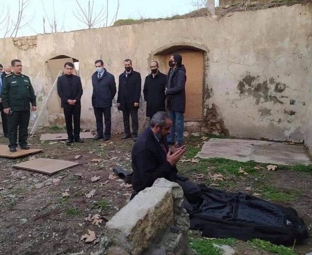 Chargé d'Affaires of Libya in Azerbaijan prays in a destroyed mosque in Zangilan