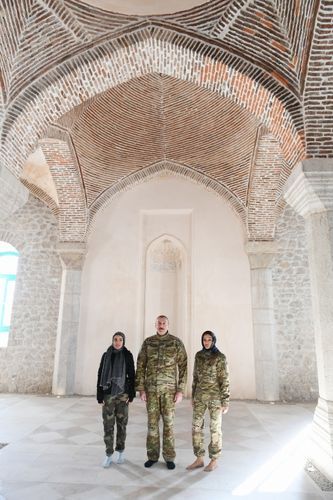 Azerbaijani President Ilham Aliyev visits Ashagi Govharagha and Yukhari Govharagha mosques in Shusha