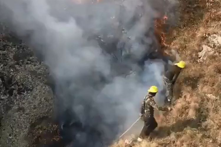 Azerbaijani MES continues to take measures in order to extinguish fire in the Hirkan National Park - VIDEO