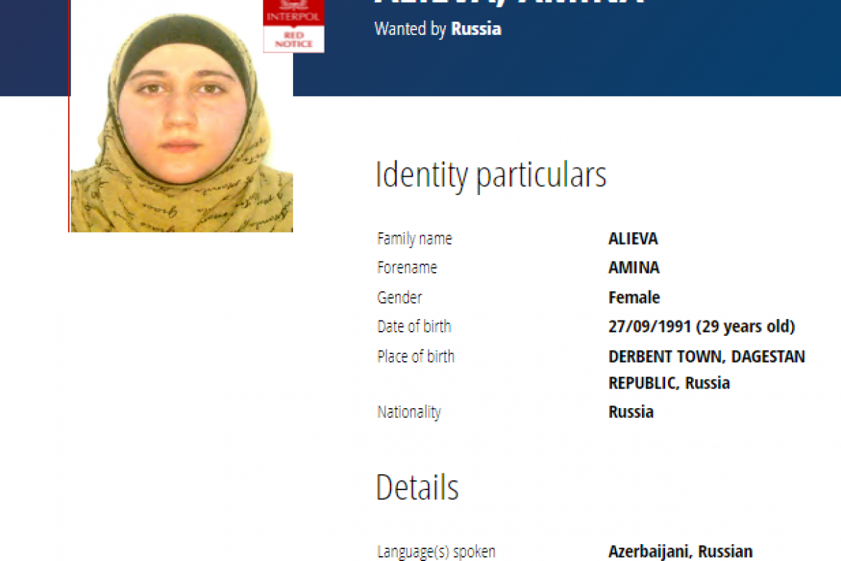 Russia declares wanted an Azerbaijani woman accused of terrorism