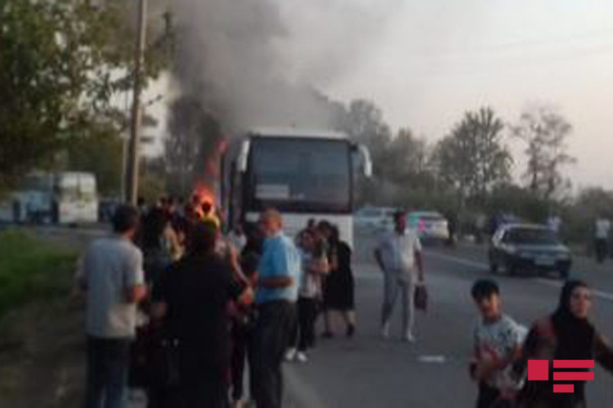 A Baku-Mingachevir passenger bus caught fire