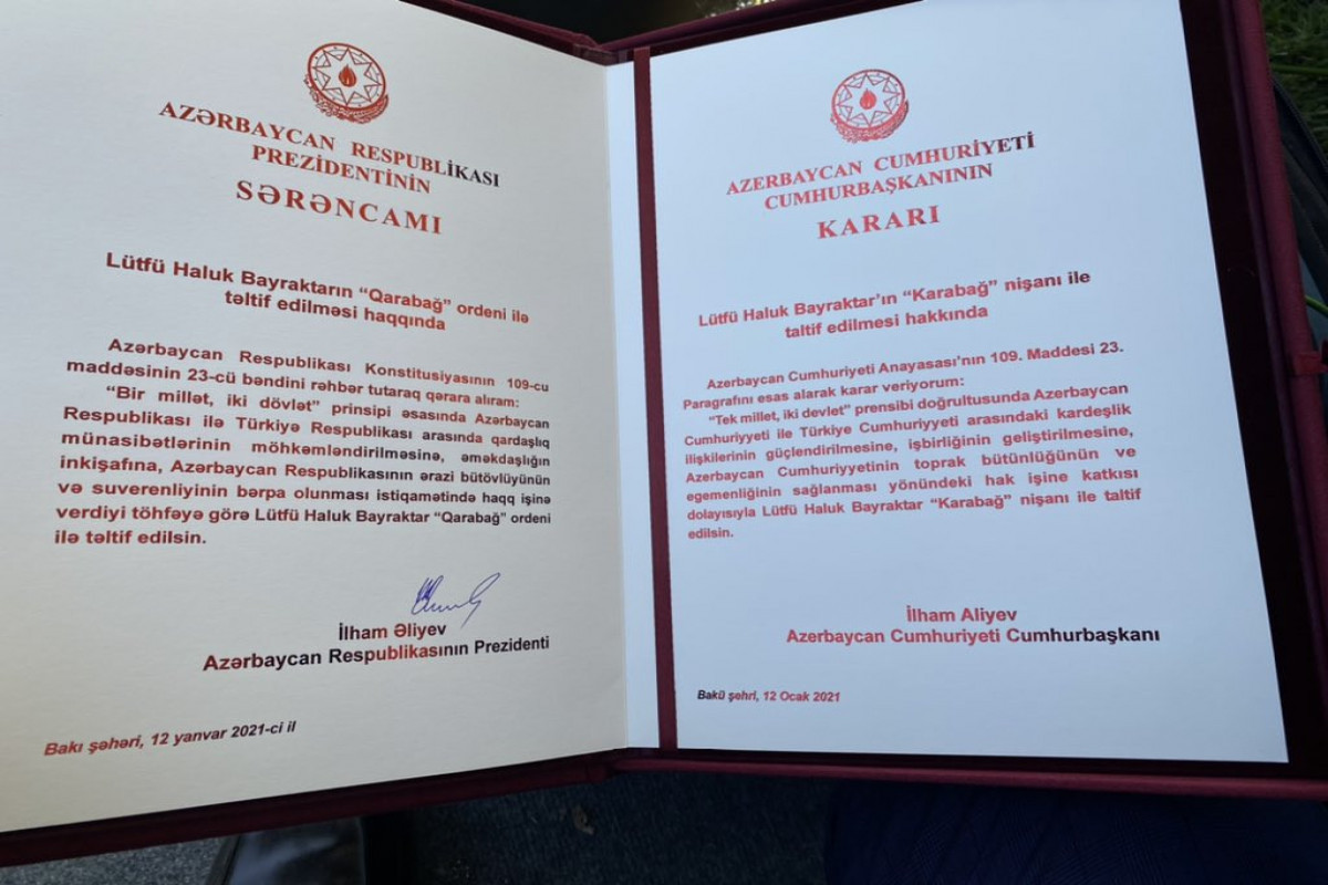 Azerbaijani President Ilham Aliyev awarded Haluk Bayraktar with “Karabakh” order-PHOTO 