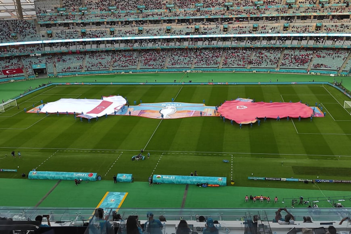 EURO-2020: Poster depicting Baku opened in center of stadium before the Turkey-Wales match